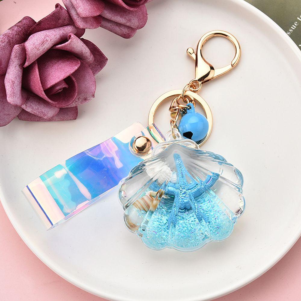 Quicksand Sequined Move Glitter Acrylic Starfish Shell Keychain Key Chain Car Keyfob Liquid Keyring