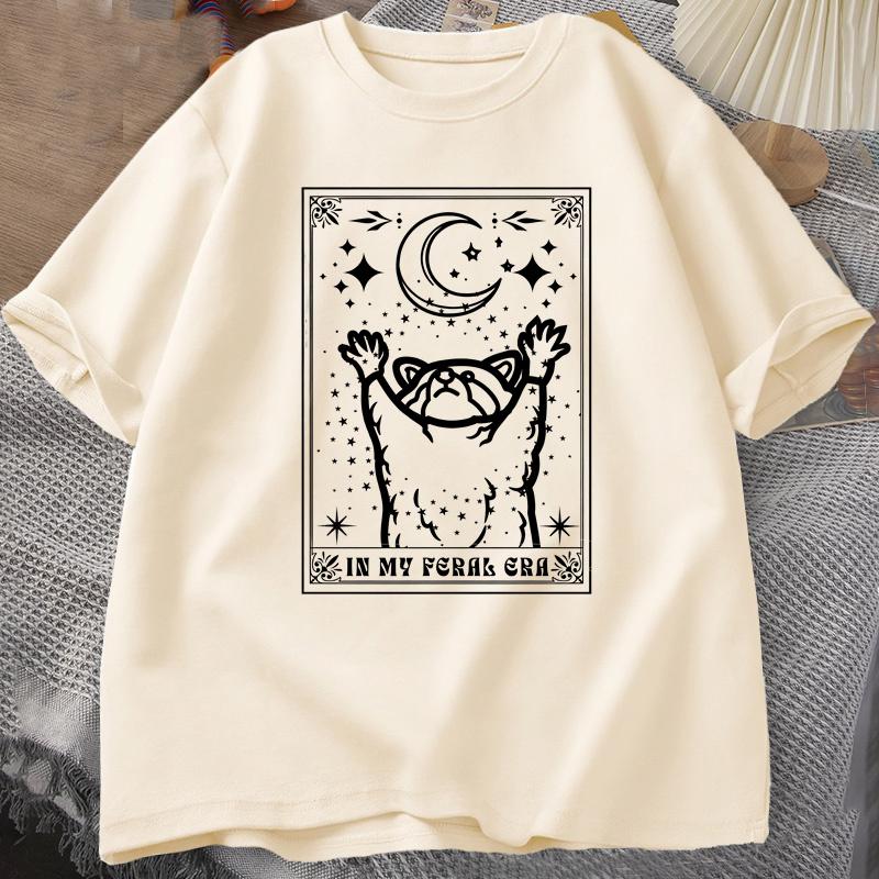 Футболка с изображением енота In My Feral Era Футболка с изображением енота Футболка с принтом карт Таро Летняя хлопковая футболка с коротким рукавом Одежда унисекс