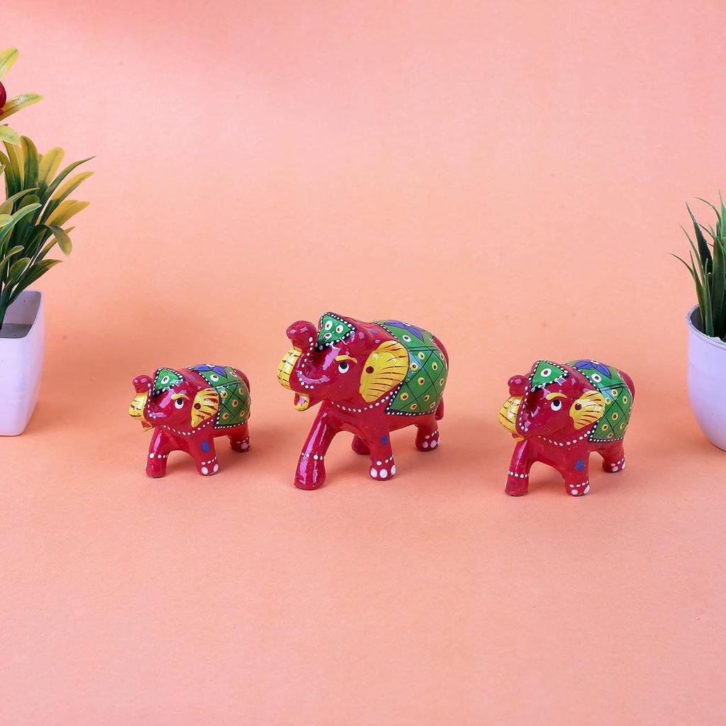 Слон из папье-маше, украшение для домашнего декора - красный (Набор из 3 шт.)
