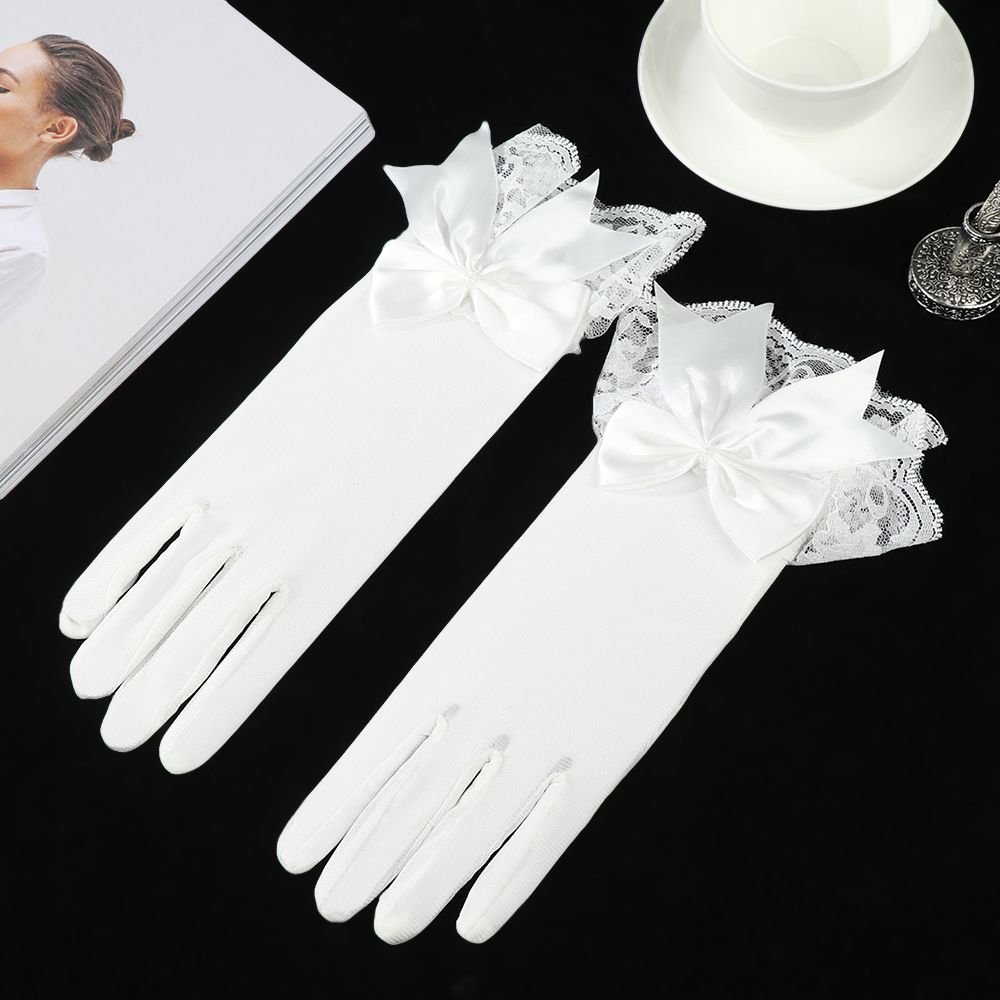 Fashion Sunscreen Chiffon Bride Mittens Lace Gloves Driving Gloves Bow