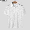 INCERUN Летние мужские кружевные сетчатые прозрачные футболки с коротким рукавом с лацканами и короткими рукавами