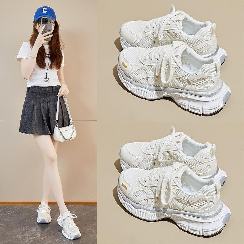 New Sneakers - Korean Casual Shoes Soft Elastic Shock-absorbing Non-slip Arch Support Breathable Mesh Thick Bottom Heightening Casual Sneakers
