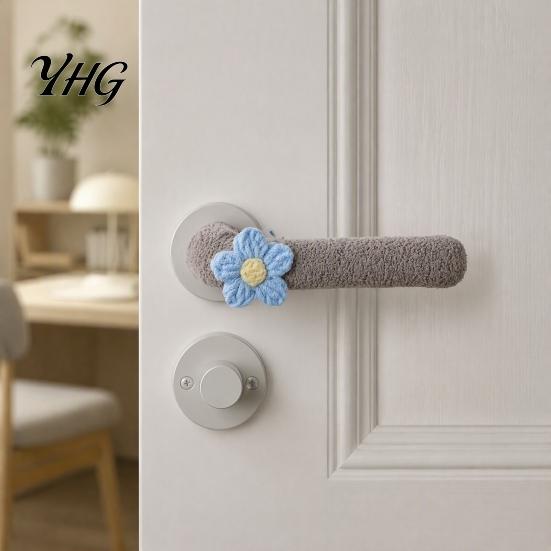 Door Handle Sleeve 2/4Pcs Flower Cover, Anti-collision Knob Protector, Anti-Static Easy Install Cover Anti-Freeze Lever for Home Office Bedroom Fabric