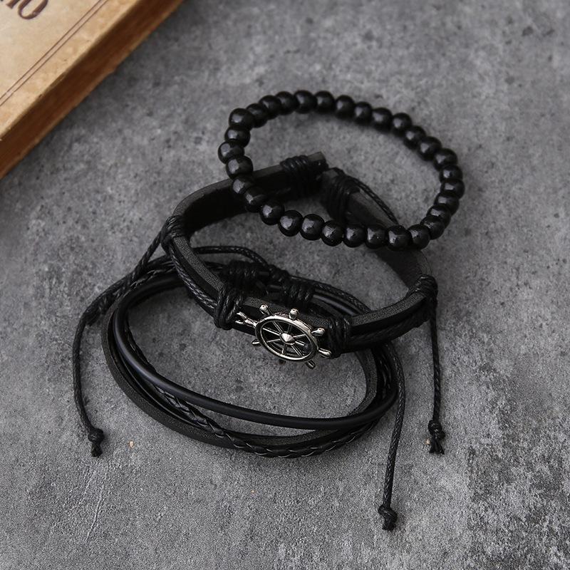 Винтажный европейско-американский плетеный кожаный мужской браслет-штурвал, сделай сам