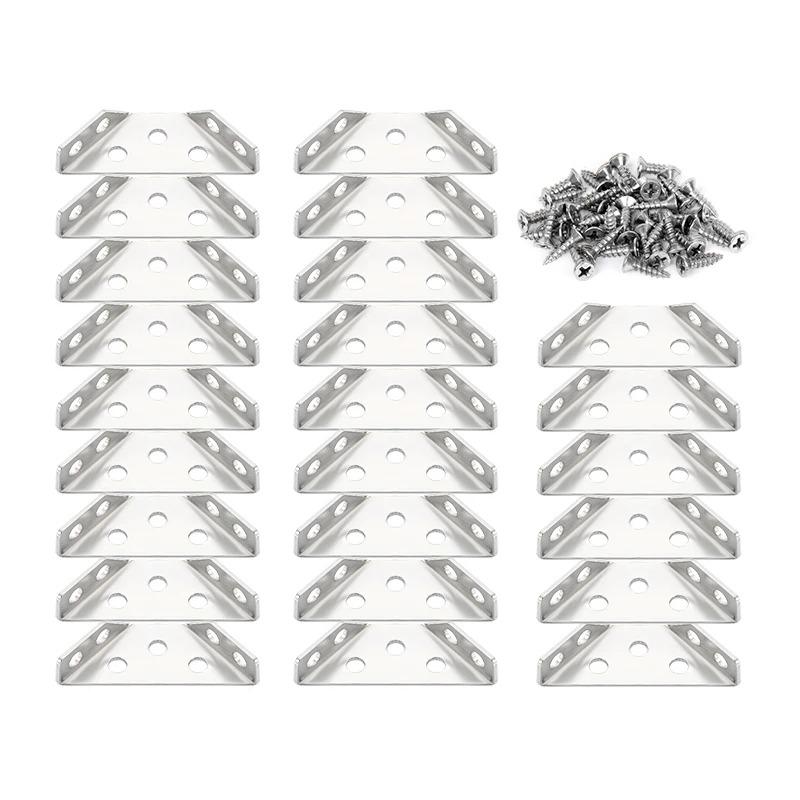 100 Pcs Corner Braces Joint Stainless Steel Angle Code Corner Bracket Trapeziform Angle Code Shelf Support Fastener With Screw