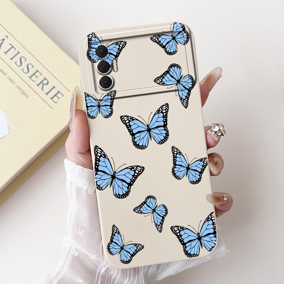 Phone Shell For Tecno Spark 8P Woman Fashion Flower Butterfly Coques For Tecno Spark 9T India Back Covers Soft Liquid Silicone