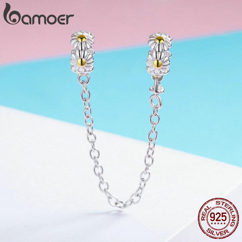 BAMOER Популярный 100% стерлинговое серебро 925 пробы, штабелируемая подвеска-стопор для цепи безопасности с цветком ромашки