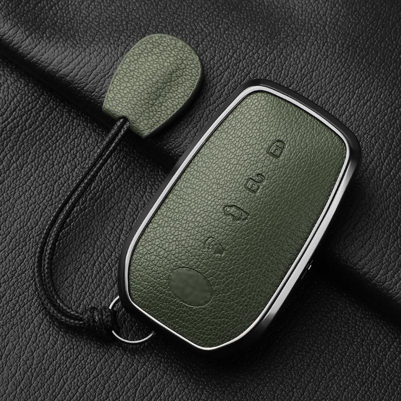 Metal And Goatskin Car Key Case Cover For Toyota Sequoia Cross Fortuner Prius Venza Alphard Vellfire Sienna Tundra Mirai Yaris