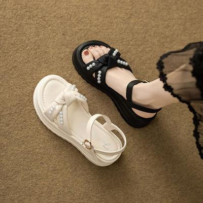 Популярные юбки и сандалии для женского лета 2025 года, новые универсальные сандалии на толстой подошве и мягкой подошве, на одной пуговице, модные