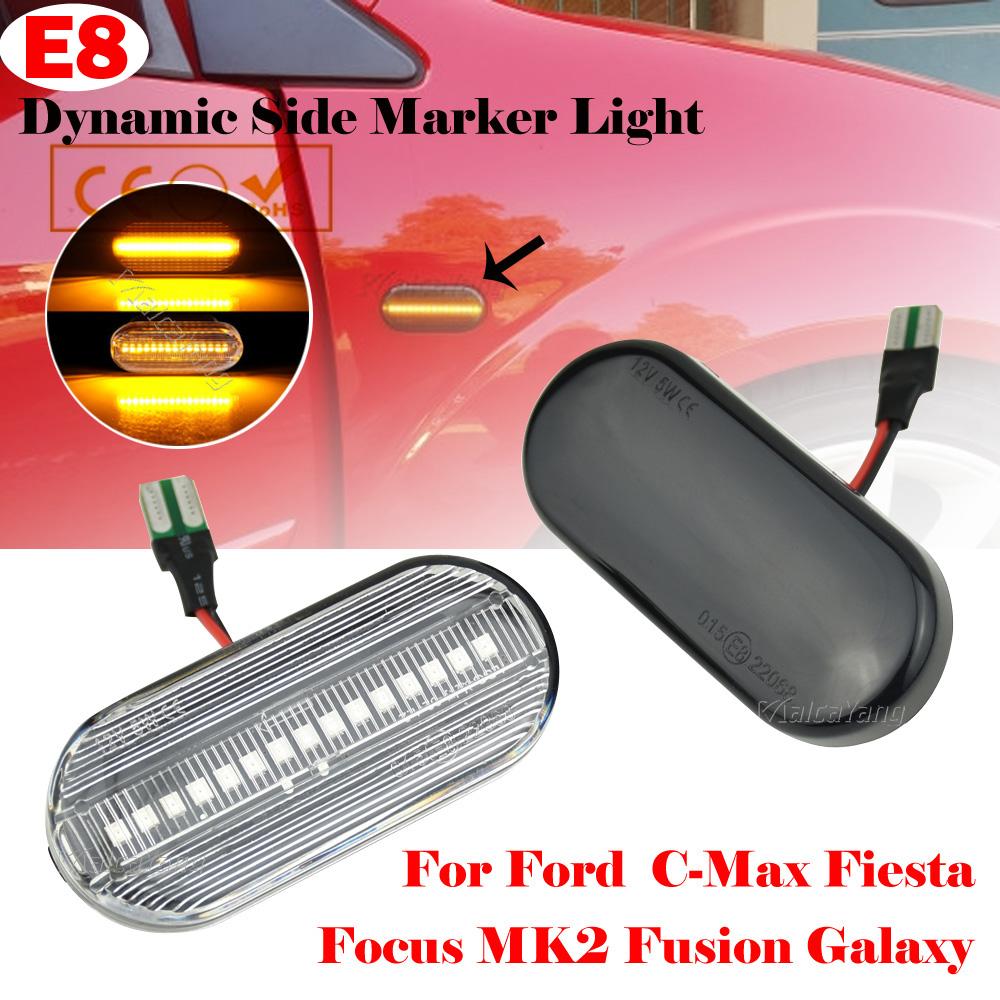 2PCS Scroll Blinker Lamp Dynamic Flashing LED Turn Signal Side Marker Light For Ford C-Max Fiesta MK6 Focus MK2 Fusion GalaxyTurn Signal 2