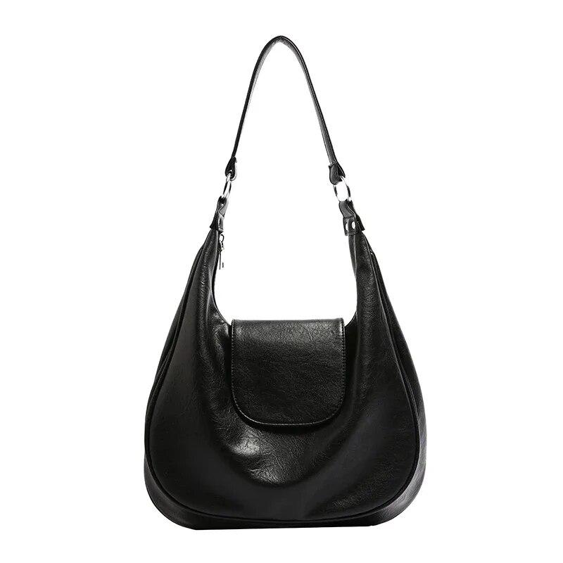 Design Retro PU Leather Shoulder Bags for Women 2024 Winter Fashion Designer Female Hobo Bag Handbags and Purses