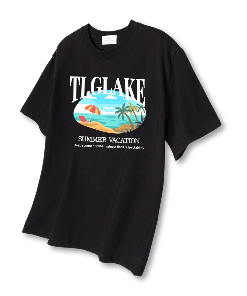 TI.GLAKE Parasol Beach Oversized Short Sleeve T-Shirt Black
