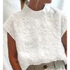 Vintage Summer White Tops Casual Women Cotton Linen Blouses Leisure Stand Collar Blouse