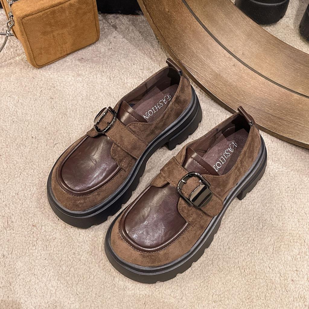 British Style Heightened Platform Small Leather Shoes Women's 2025 Autumn New Versatile Thick-heeled Single Shoes One-pedal Loafers