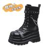 Готические сапоги на платформе, толстые, с пряжкой, осенние туфли, женские сапоги на танкетке, высокие сапоги до колена, панк-стрит, косплей, ботинки с цепочкой для мотоцикла