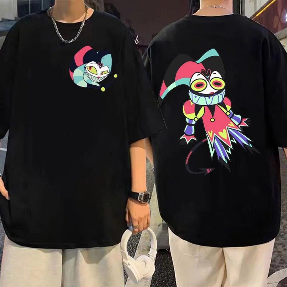 Американские аниме Helluva Boss, двусторонние футболки с графическим рисунком, модная футболка с короткими рукавами Y2k Aesthetics, уличные трендовые футболки с героями мультфильмов