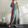 Dimanaf New Women 2025 Plus Size Summer Long Casual Stripe Dress Cotton Linen Vintage Loose Basic Dress Maxi