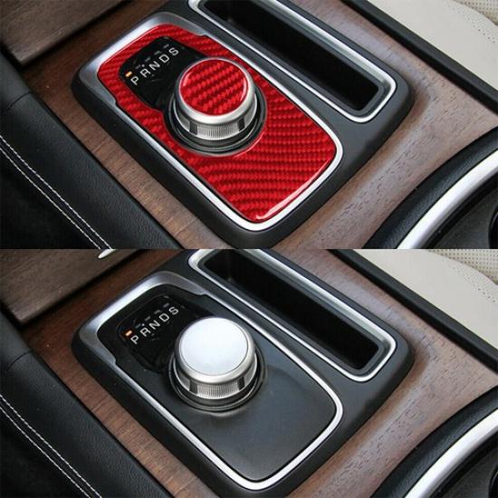 Red Carbon Fiber Interior Gear Shift Cover Trim Fits 2015- Chrysler 300 2Pcs
