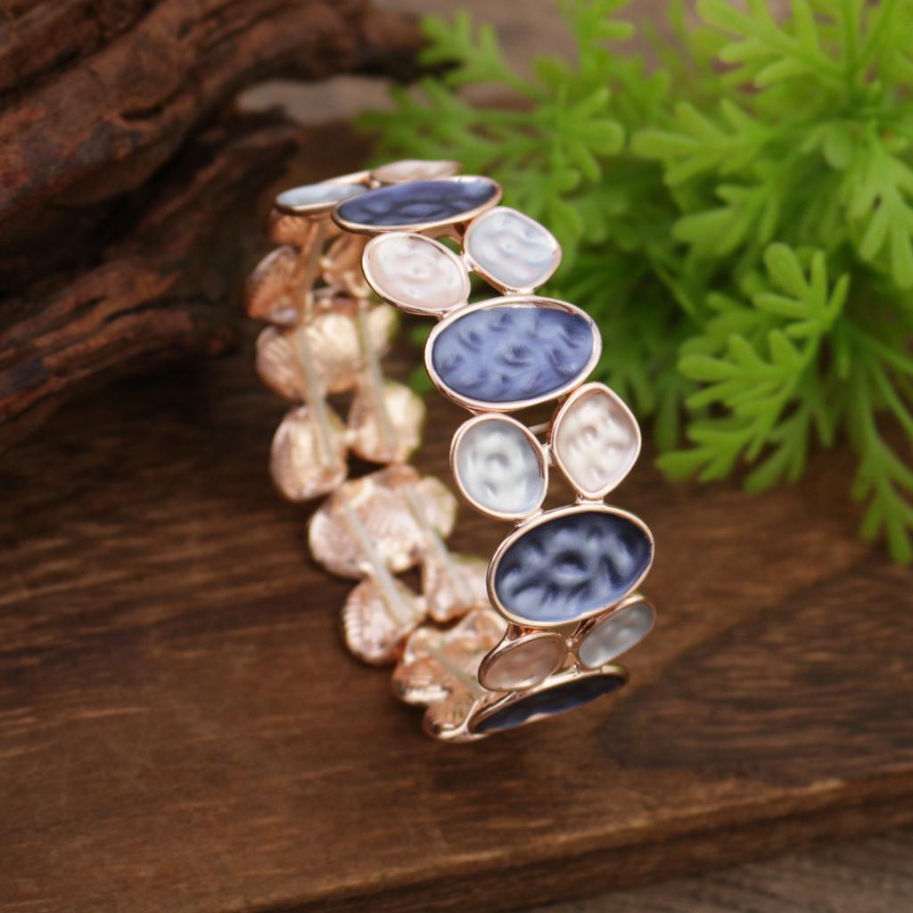 Color Painting Oil Geometric Oval Elastic Bracelet, Fashionable and High-end Women's Versatile Alloy Bracelet