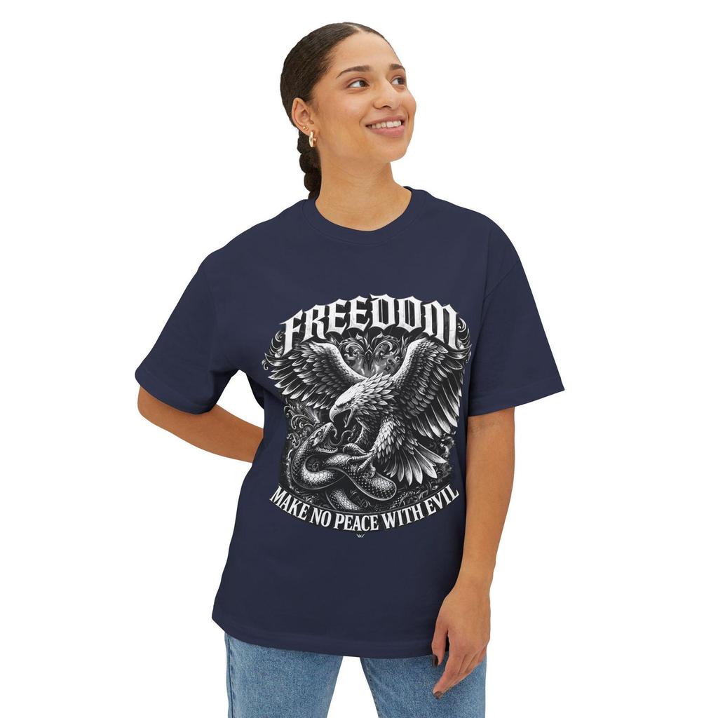 Freedom Make no peace with evil Oversized boxy tee, Eagle with Snake,vintage Patriotic Shirt