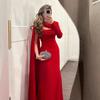 Red Sexy Long Sleeve Evening Dress Women Clothes Sheath One Shoulder Streamer Dress Red Sexy Dress Gown