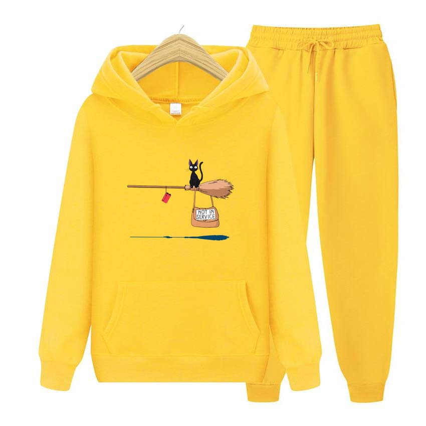 Служба доставки Kiki's Cat On Magic Broom с принтом, женские толстовки с карманами и длинными рукавами, спортивные костюмы, брюки для бега, плотная теплая одежда