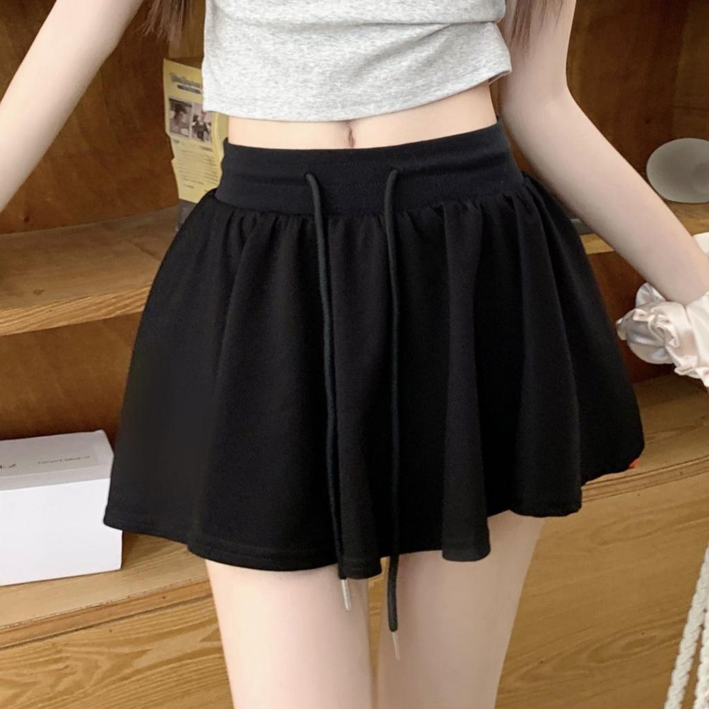 Юбка на шнурке в спортивном стиле для девочек, летняя, повседневная, утягивающая, винтажная, с высокой талией, плиссированная, мини-юбка