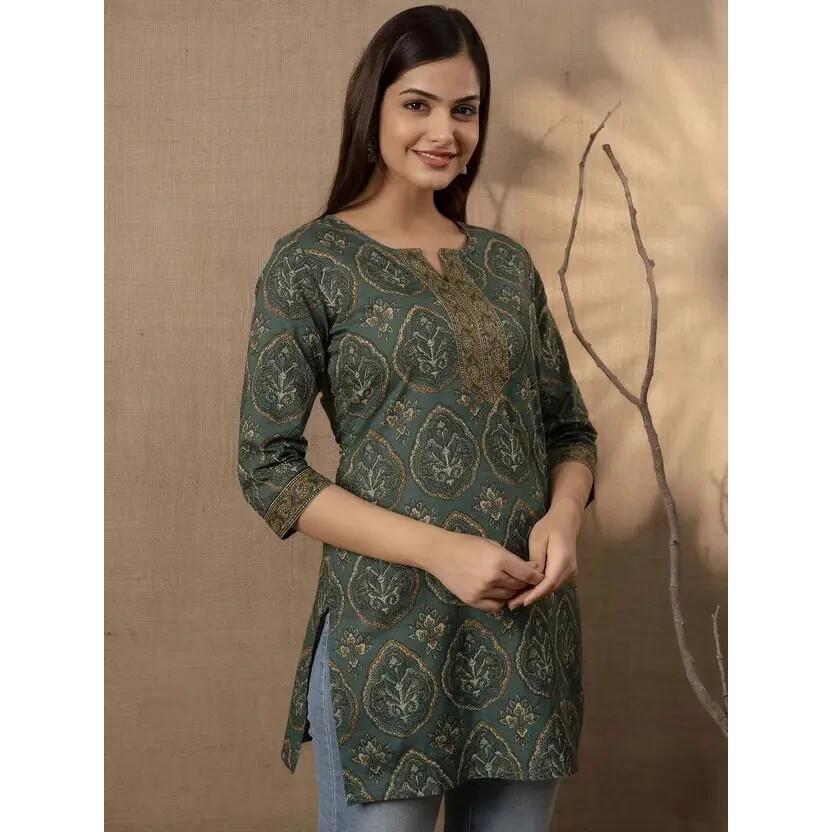 Женская праздничная одежда из принтованного вискозного шелка, прямой топ-курта, индийский топ-туника в стиле Болливуда SC-2139