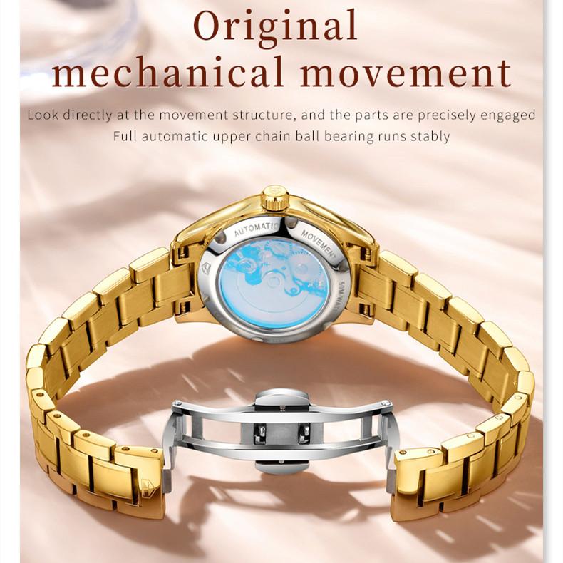 JINSHIDUN Новые женские часы для бизнеса и отдыха, элегантные, легкие, роскошные, повседневные, водонепроницаемые, с одним календарем, механические часы, элитные часы