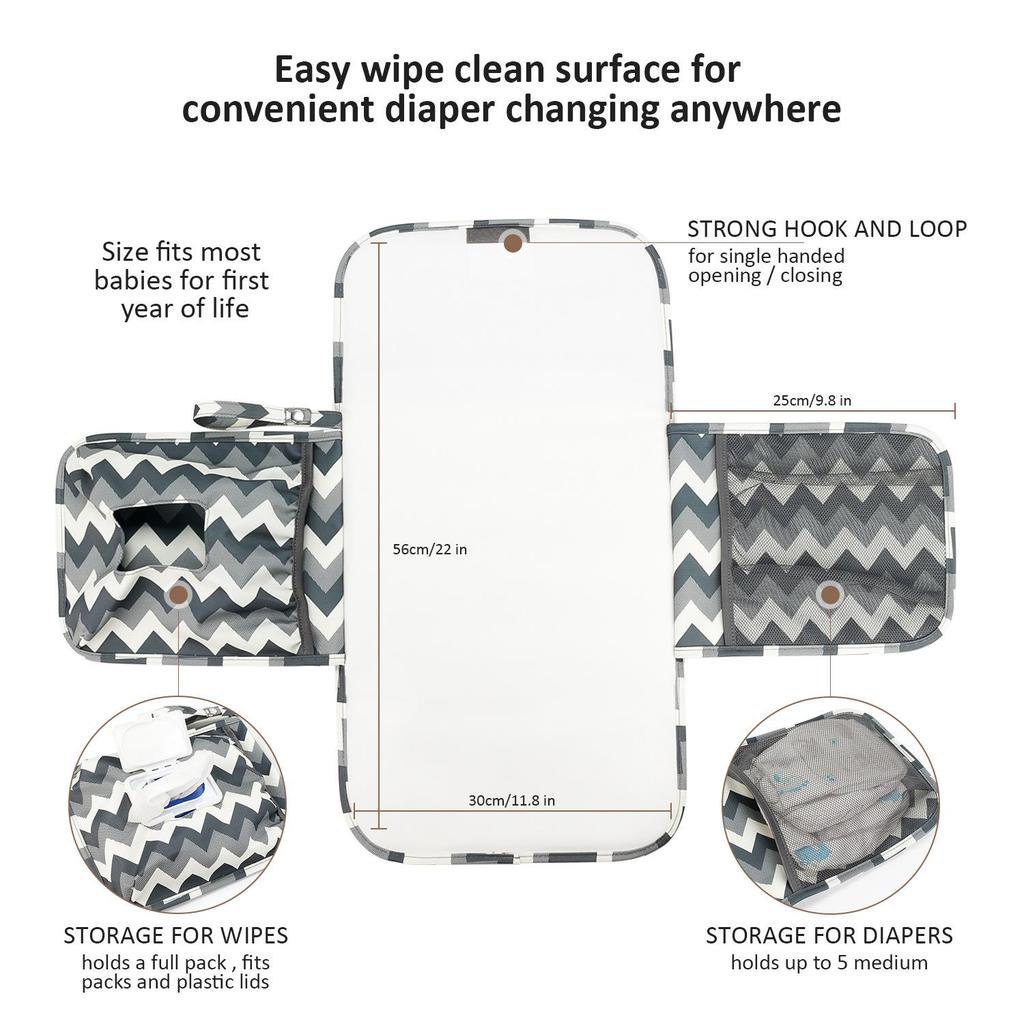 CPC Portable Waterproof Diaper Changing Pad with Wet Wipe Mommy Bag