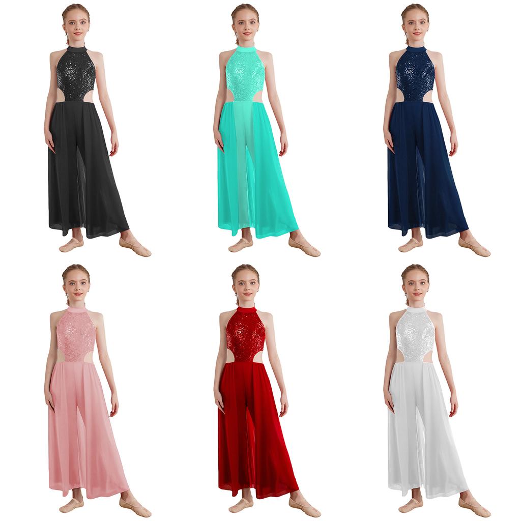 Детский купальник для девочек для соревнований по латиноамериканским танцам: Блестящий комбинезон с пайетками на бретельках, без рукавов, с открытой спиной и прикрепленной юбкой