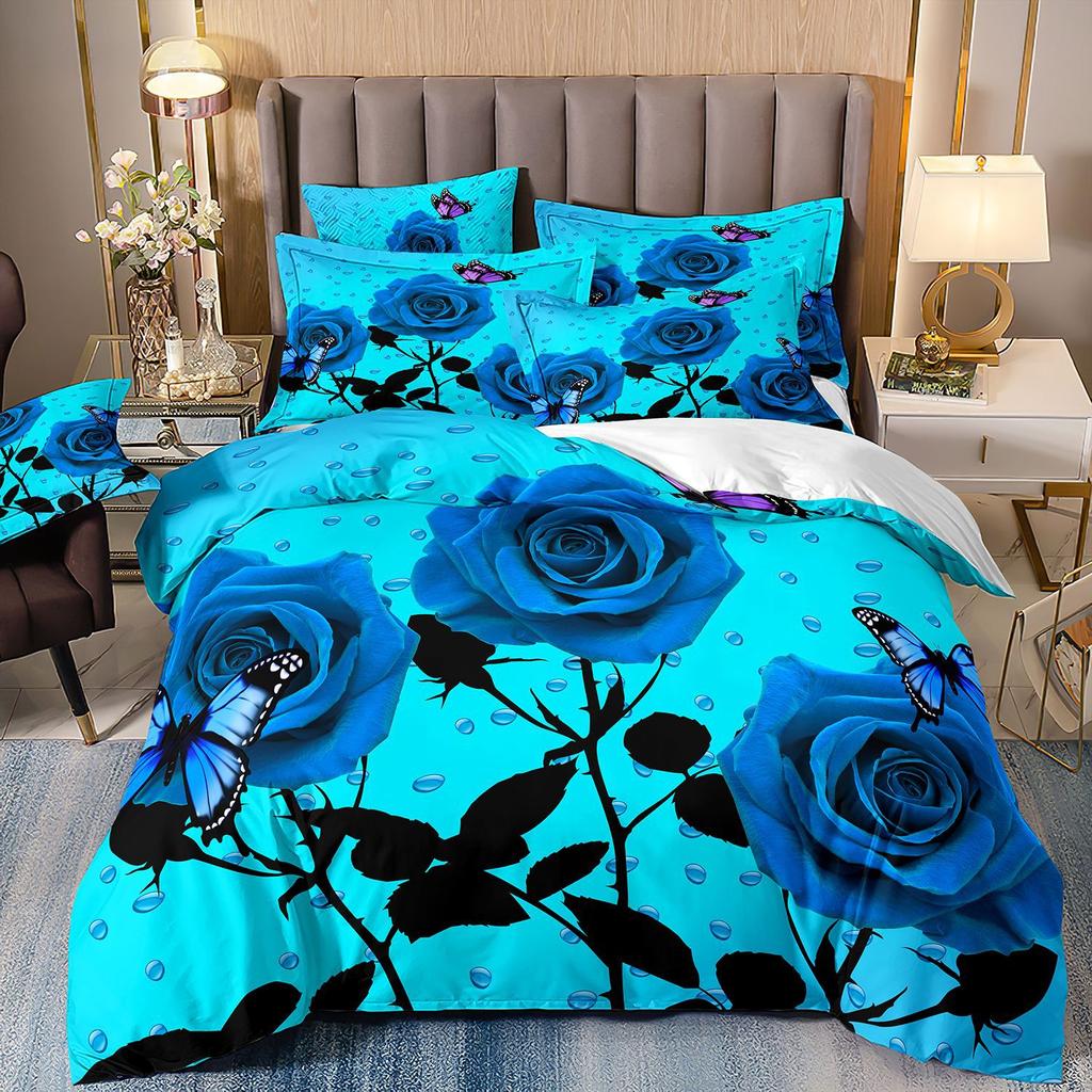 Красная Роза 3D Цветочный Пододеяльник Комплект постельного белья Цветочное Постельное Белье Двуспальная Простыня Одеяло Летнее Одеяло Королевский Размер