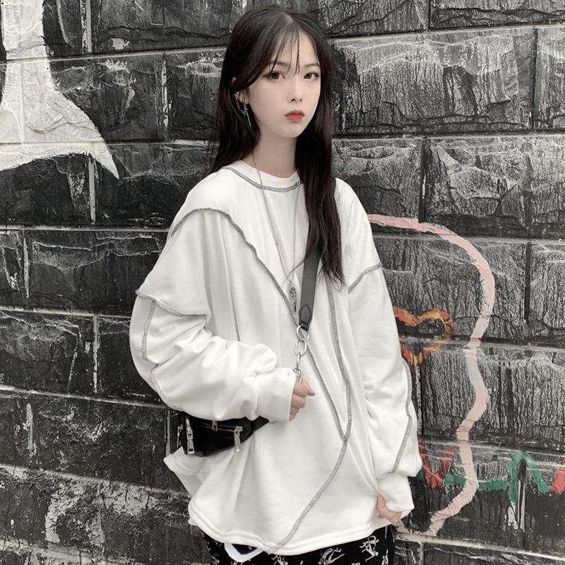 Толстовки без шляпы Harajuku BF Style Черные хип-хоп Шикарные толстовки для подростков Осенние модные универсальные повседневные простые женские уличные одежды Новинка