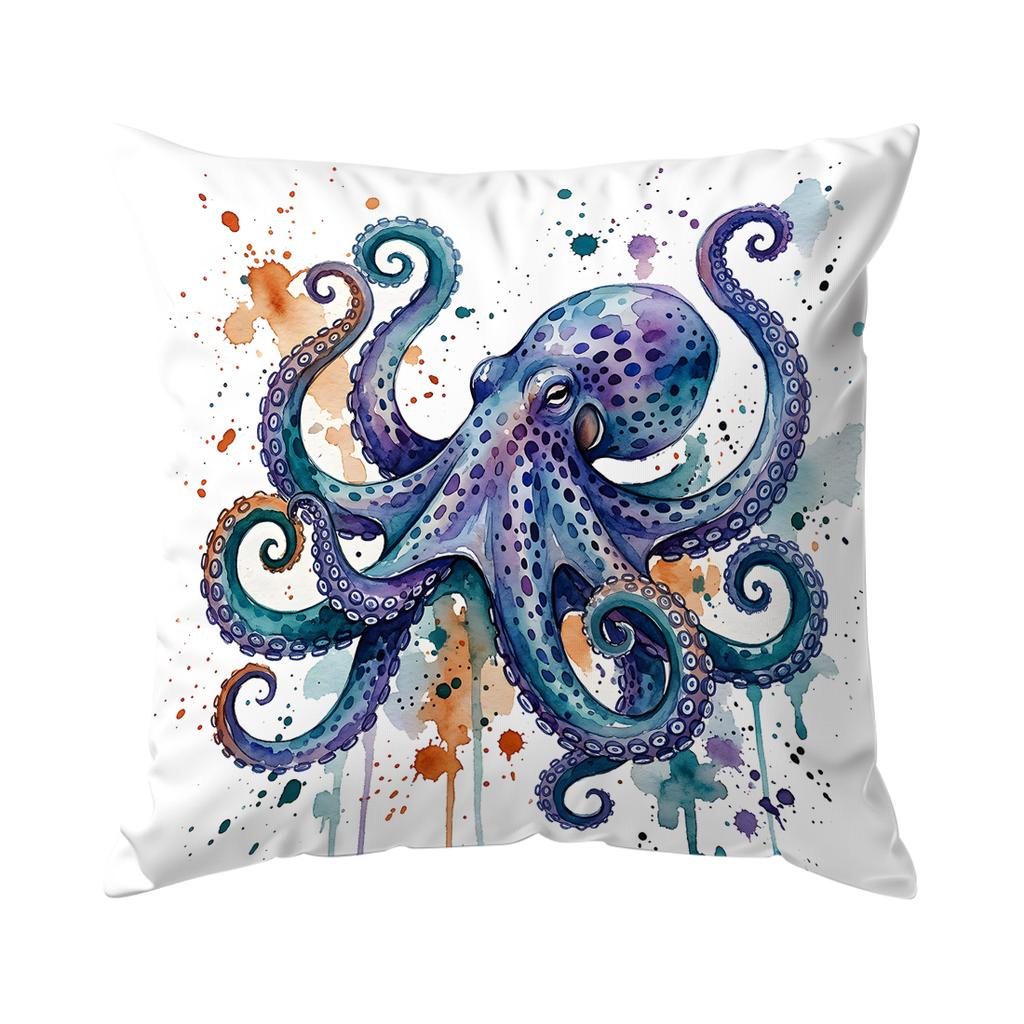 1,4 Pcs Color Ocean Theme Single-Sided Printed Pillowcase Cushion Cover,Suitable For Living Room,Bedroom,Car Decoration