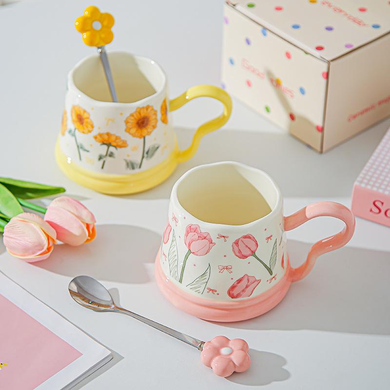 Souvenir Gifts Pastoral Style Single Cup Sunflower Ceramic Cup Household Set Mug Tulip Cup