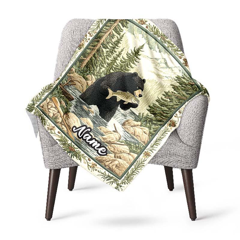 Bear Fishing Customize Your Name Outdoor Blanket Used For Chair Office Sofa Bed Camping Soft And Warm Giving Friends And Relatives Birthday Graduation