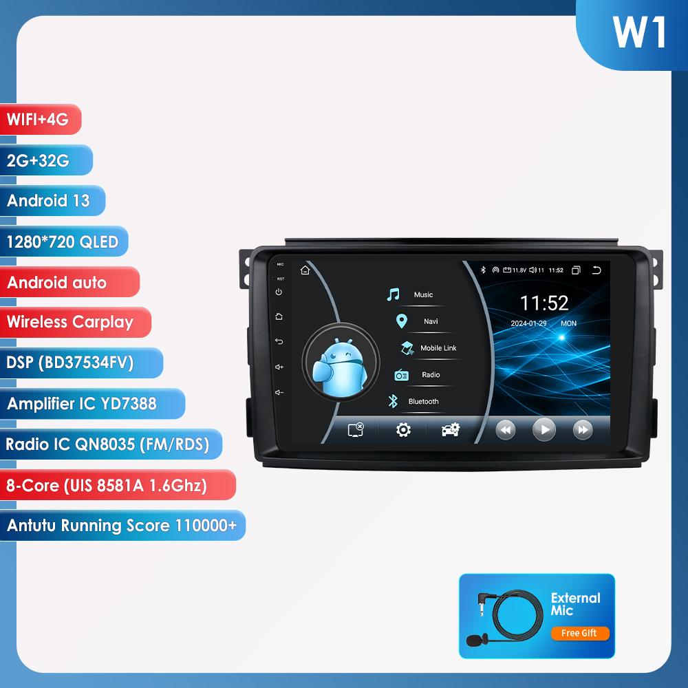 OSSURET Carplay 4G7862 Android 13 автомобильное радио для Smart Fortwo 451 2005 -2015 мультимедийный видеоплеер GPS 2din Автомагнитола интеллектуальный экран DVR Cam RDS