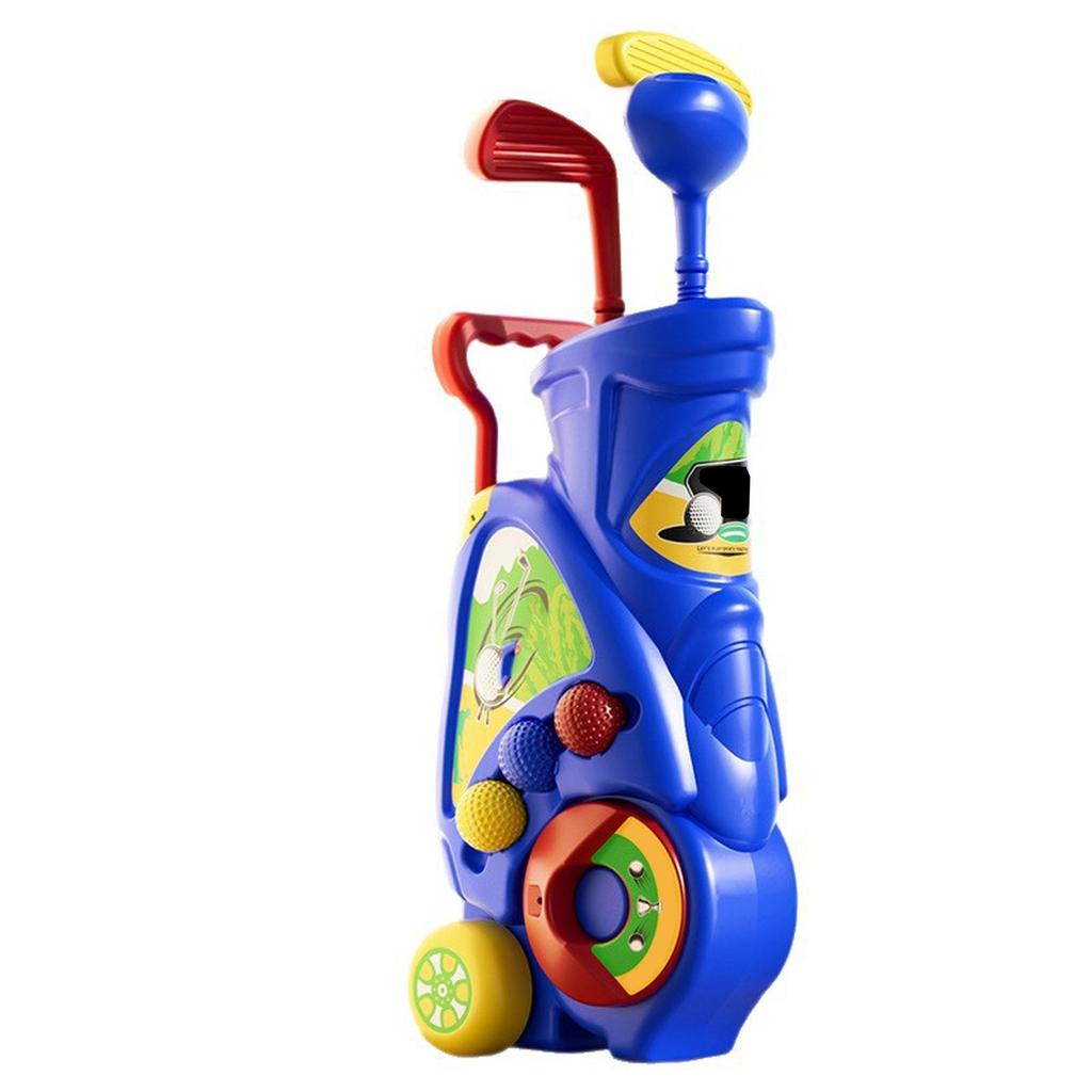 English: Kids Golf Set Toy Indoor & Outdoor Simulation Portable Retractable Trolley Case Parent-Child Interactive