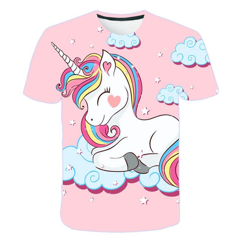 Kids Girls T-shirt Short Sleeve Unicorn 3D Print Tops Children Summer Sweatshirt 4-14 Years Girl Cute Unicorn Casual T Shirts