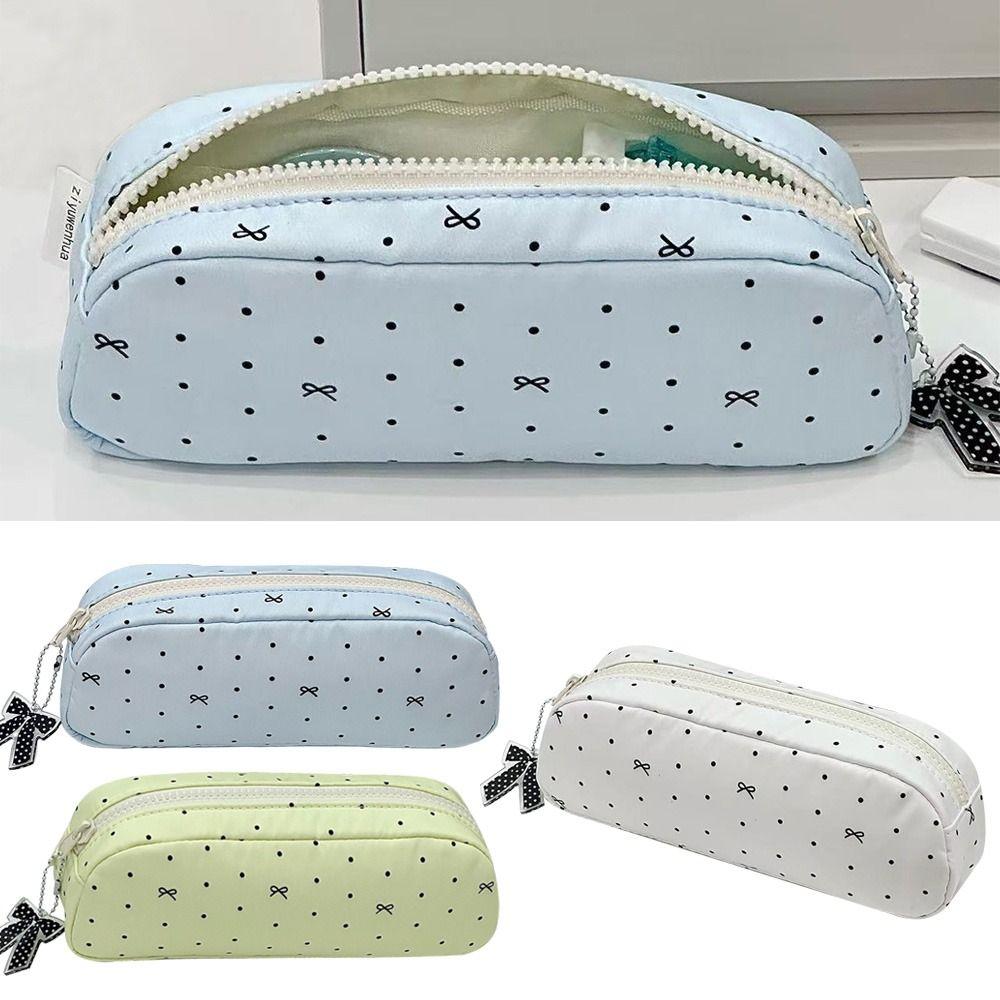 Large Capacity Pen Bag Polka Dot Bow Stationery Organizer INS Pencil Case Students