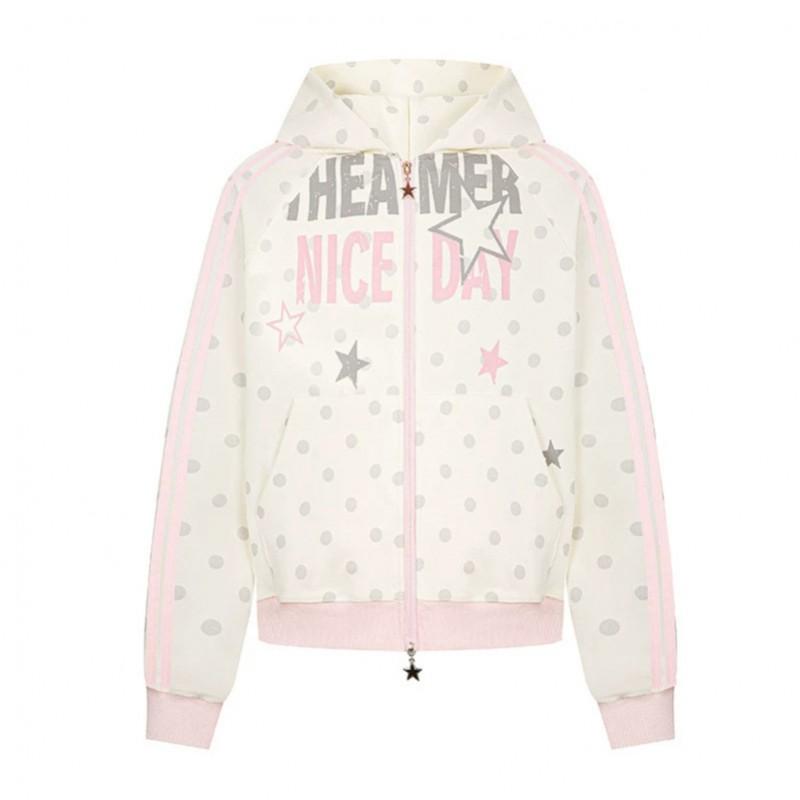 American Retro Polka Dot Letter Print Zip Hoodie Loose Casual Everyday Wear 2026