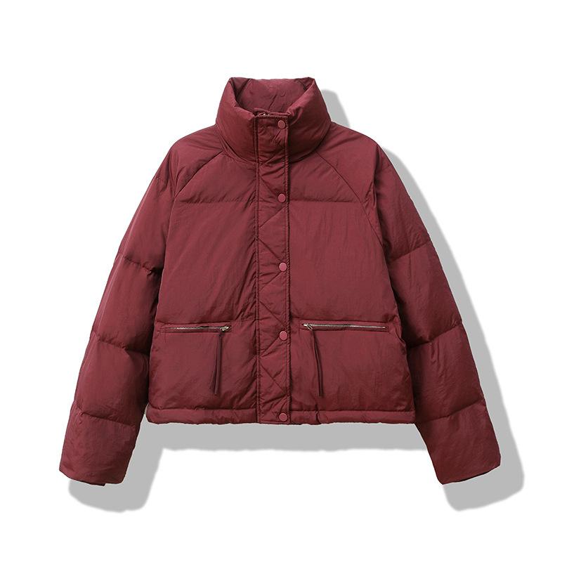 Короткий пуховик женский осенне-зимний тонкий воротник-стойка белое теплое пальто на утином пуху