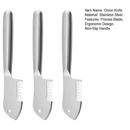 Нож для лука из нержавеющей стали 3-в-1 многофункциональная овощечистка для шинковки, нарезки и очистки овощей, эргономичная нескользящая ручка, кухонный инструмент для приготовления пищи