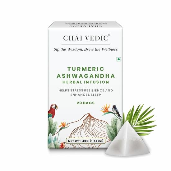 Chai Vedic Turmeric Ashwagandha Herbal Infusion Tea | 20 Tea Bags (Pack of 1)