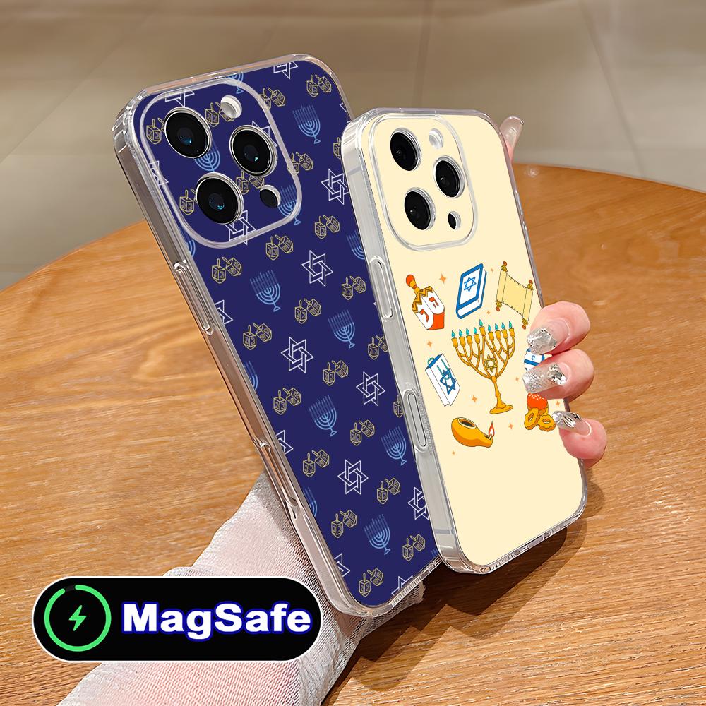 Еврейский чехол для телефона Ханука для iPhone 17 16 15 14 13 12 11 Air Pro Max Plus Mini Magsafe Прозрачный Цветной Чехол Роскошный