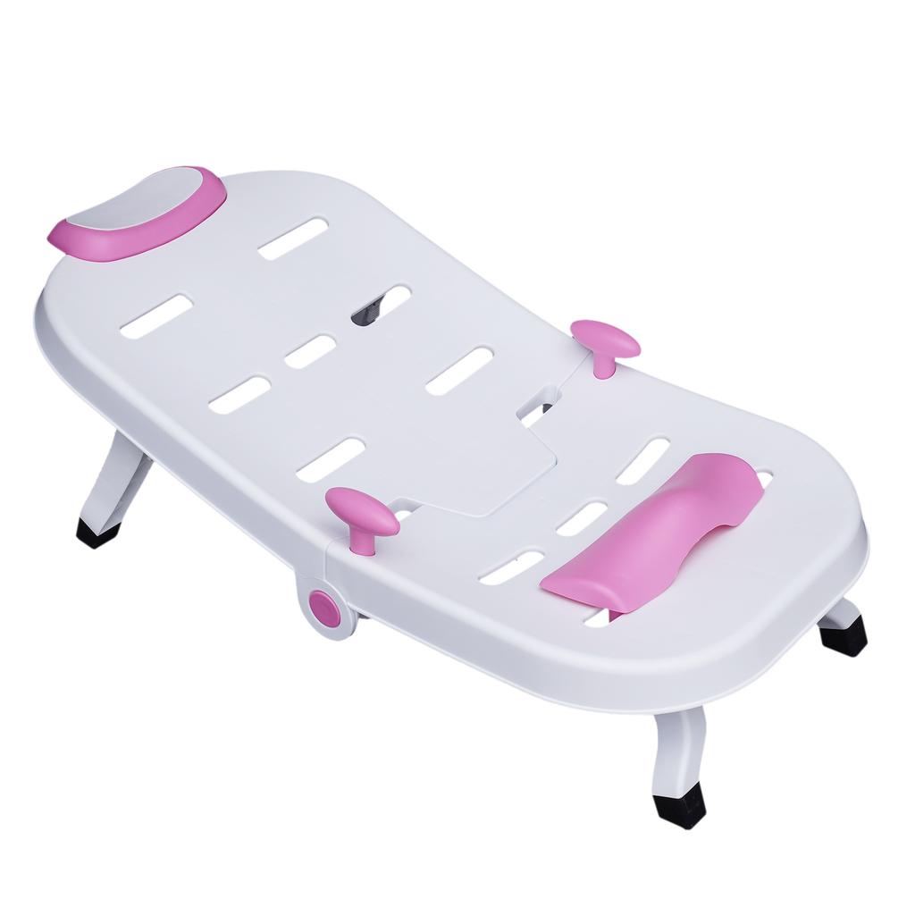 Foldable Kids Shampoo Chair Anti-Slip Bath Chair for Hair Washing, Pink Baby Shampoo Sink Chair with Headrest, Ages 0-10