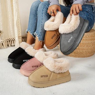 Нескользящие Толстые Плюшевые Снежные Ботинки Женские Искусственная Замша Платформа Мех Зимние Ботинки Женские Слипоны Теплые Хлопковые Ботинки с Подкладкой Женские