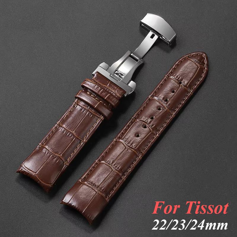 Кожаный ремешок для часов из телячьей кожи для Tissot T035 627/407/617 Браслет с бабочкой Изогнутый конец Деловая лента 22 мм 23 мм 24 мм
