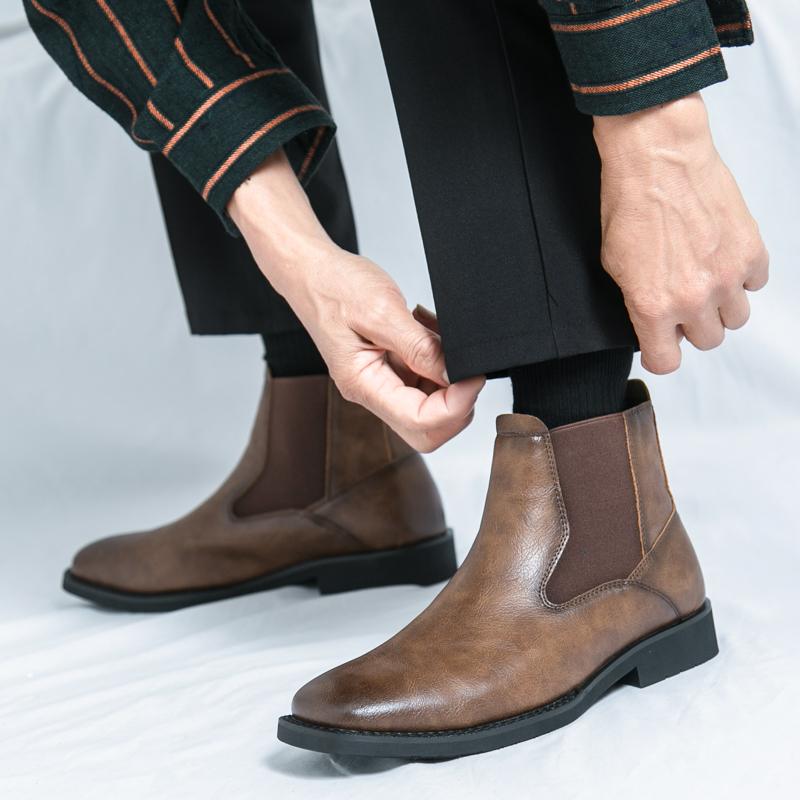 Модные новые мужские ботинки челси на низком каблуке, с плоским носком, модные, деловые, формальные, высокие, простые, удобные, большого размера, кожаные туфли