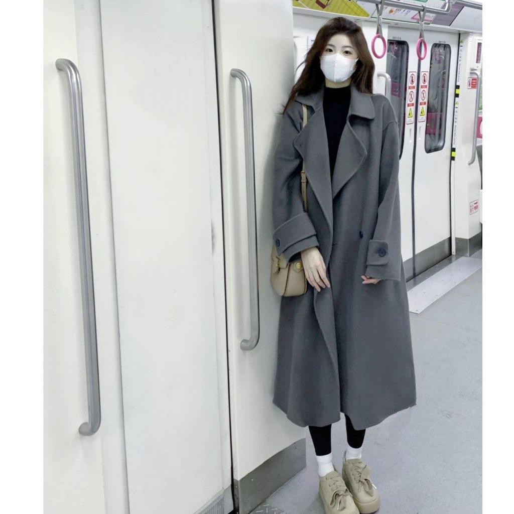 2025 Autumn/Winter Women's Gray Wool Coat - Petite Korean Hepburn Style